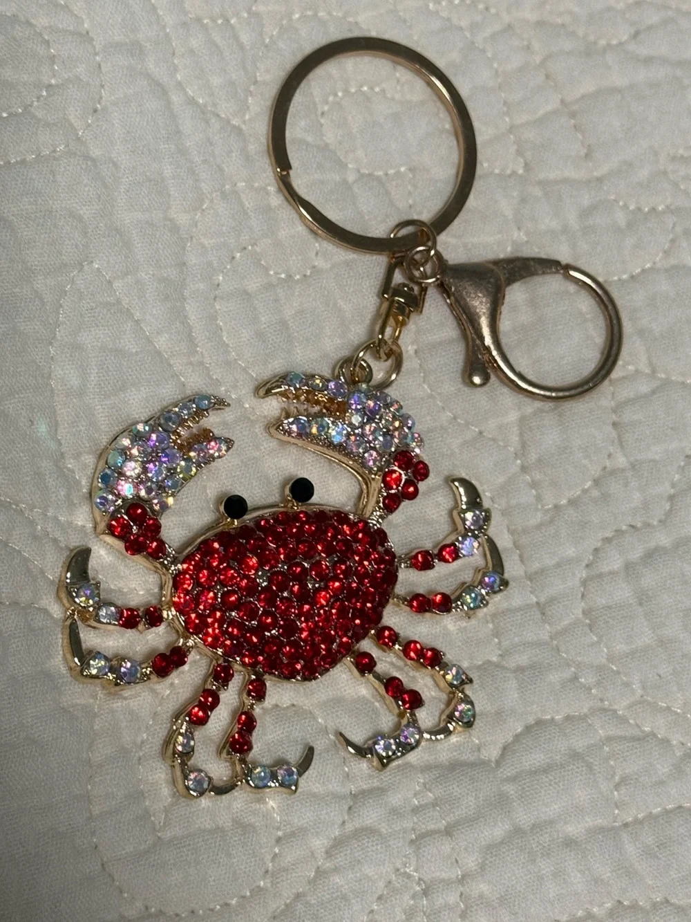 Rhinestone Crab Keychain - Red and rainbow Sparkle Accents! New
